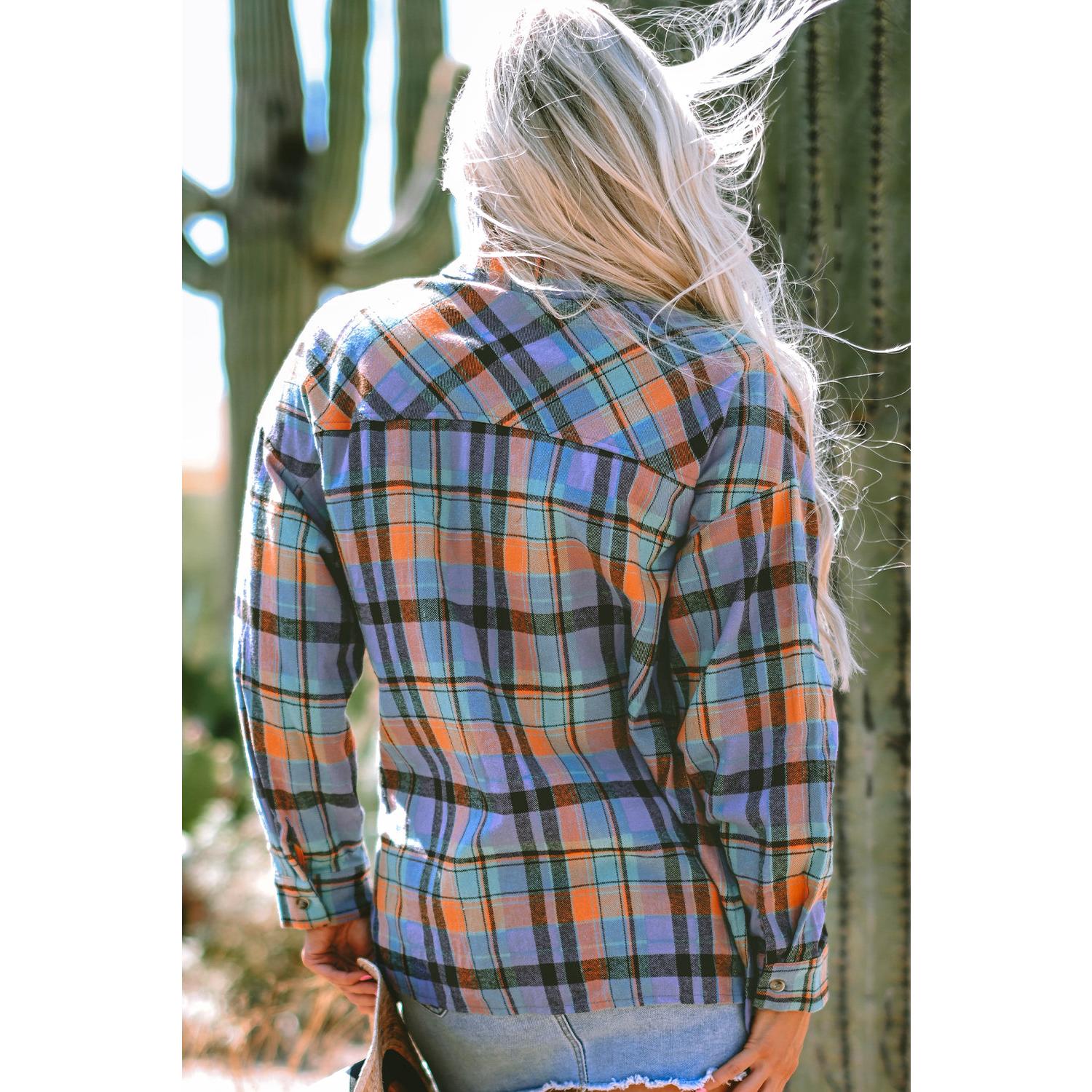 Orange Plaid Print Loose Vintage Shirt | Retro Style