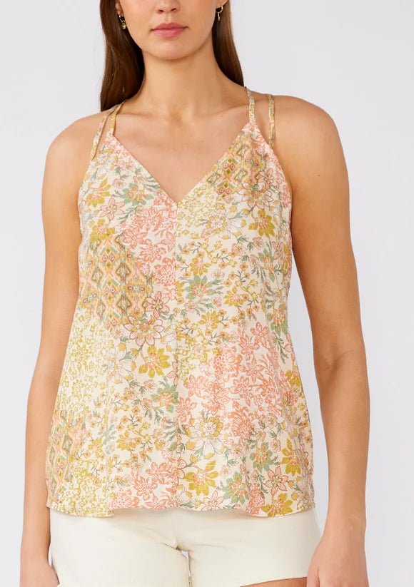 Bohemian Floral V Neck Racerback Tank in Dusty Peach and Rust