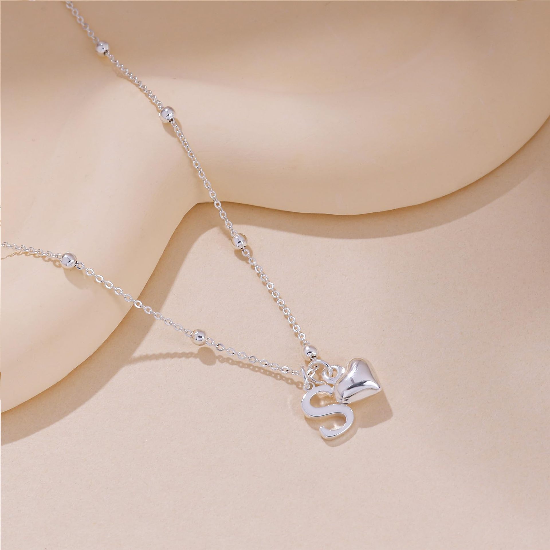 Initial Letter Stainless Steel Minimalist Cool-Girl Style Heart Pendant Necklace