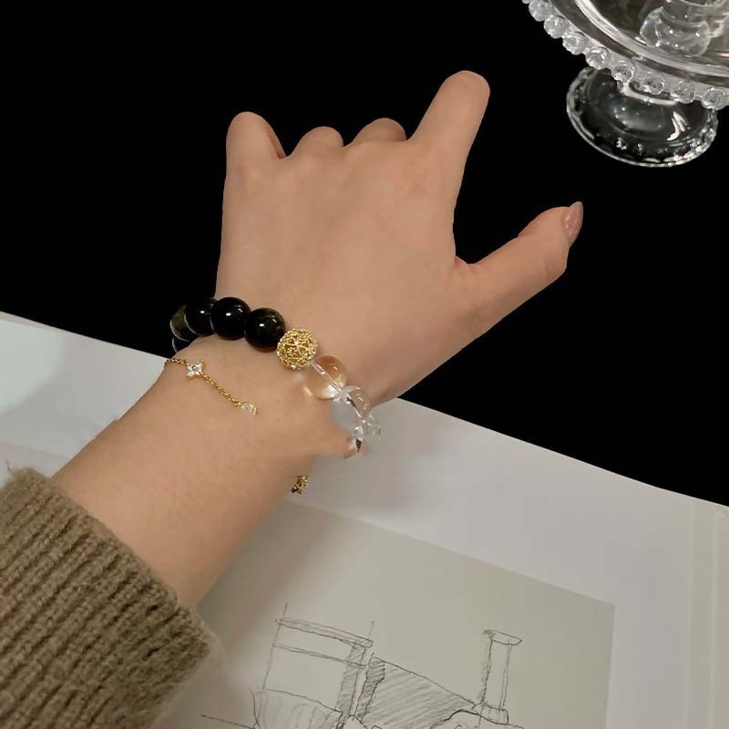 Natural Crystal Bracelet With Black Onyx Lucky Beads