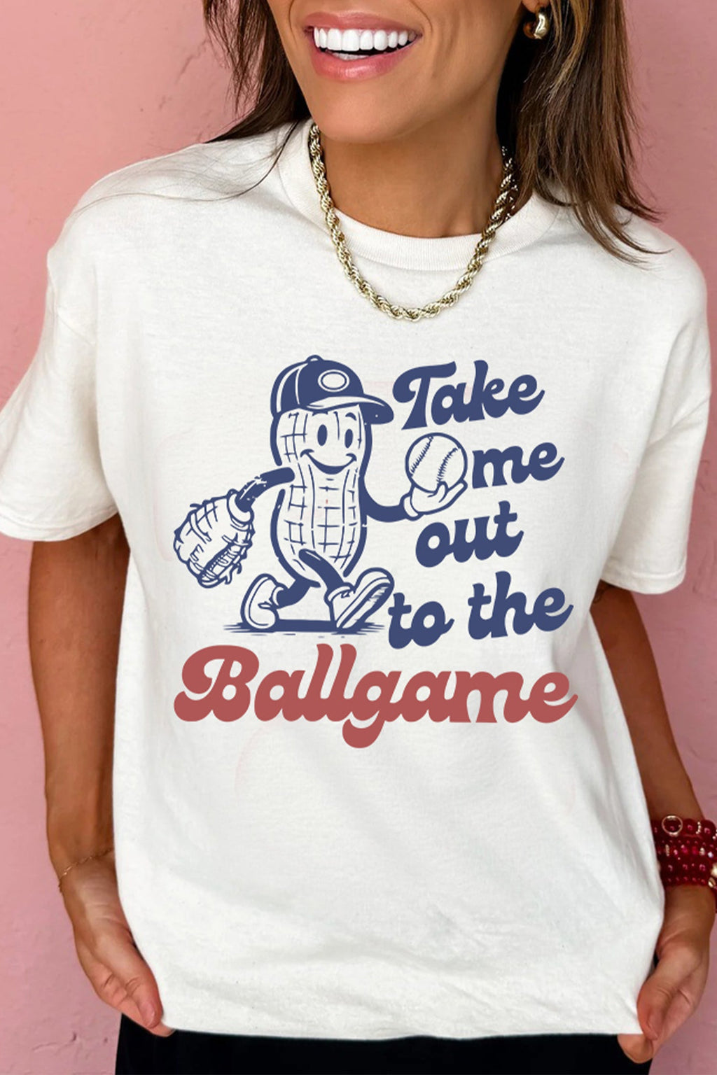 White Take Me Out To The Ballgame Graphic Vintage Style Tee - Image 3