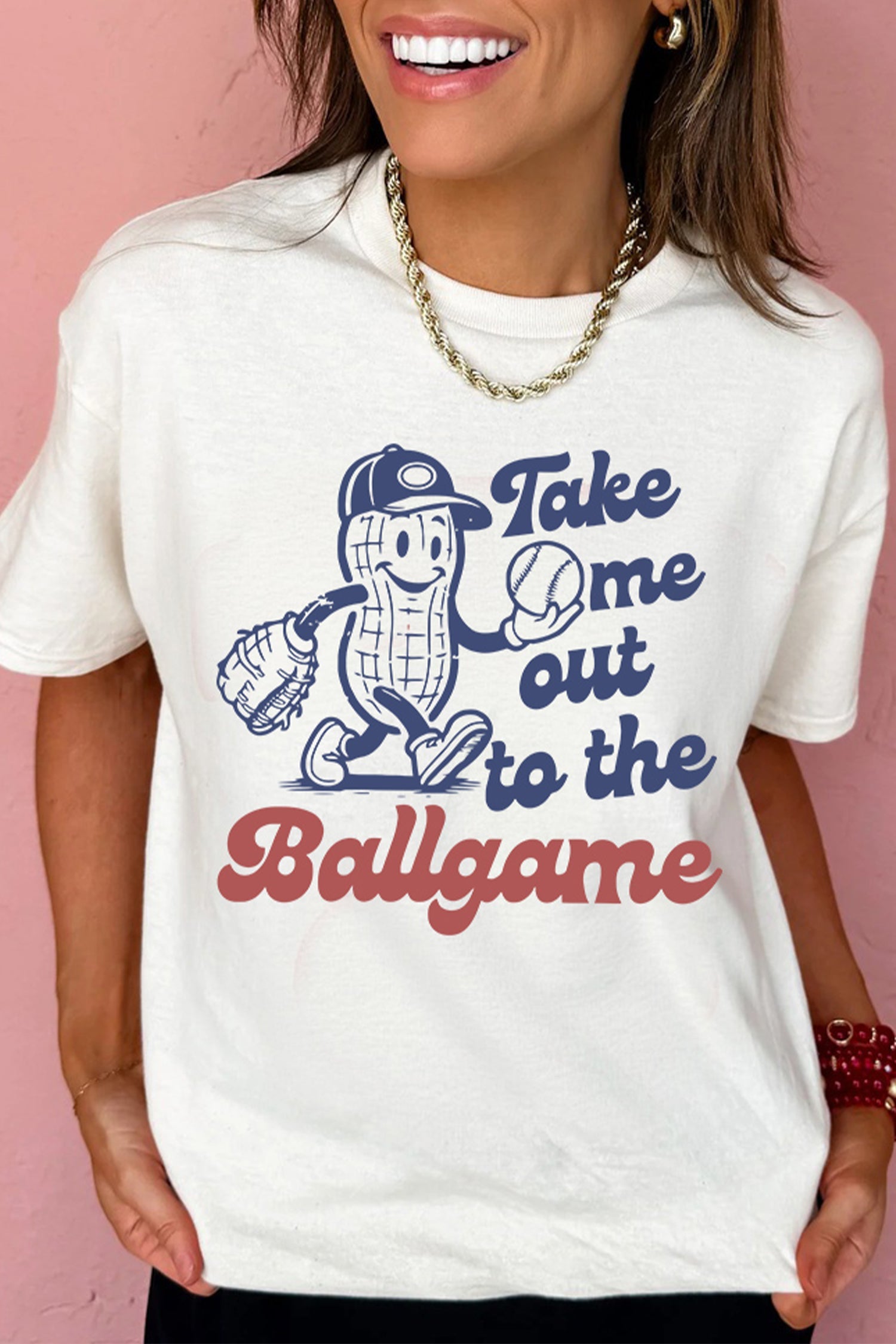 White Take Me Out To The Ballgame Graphic Vintage Style Tee - Image 3