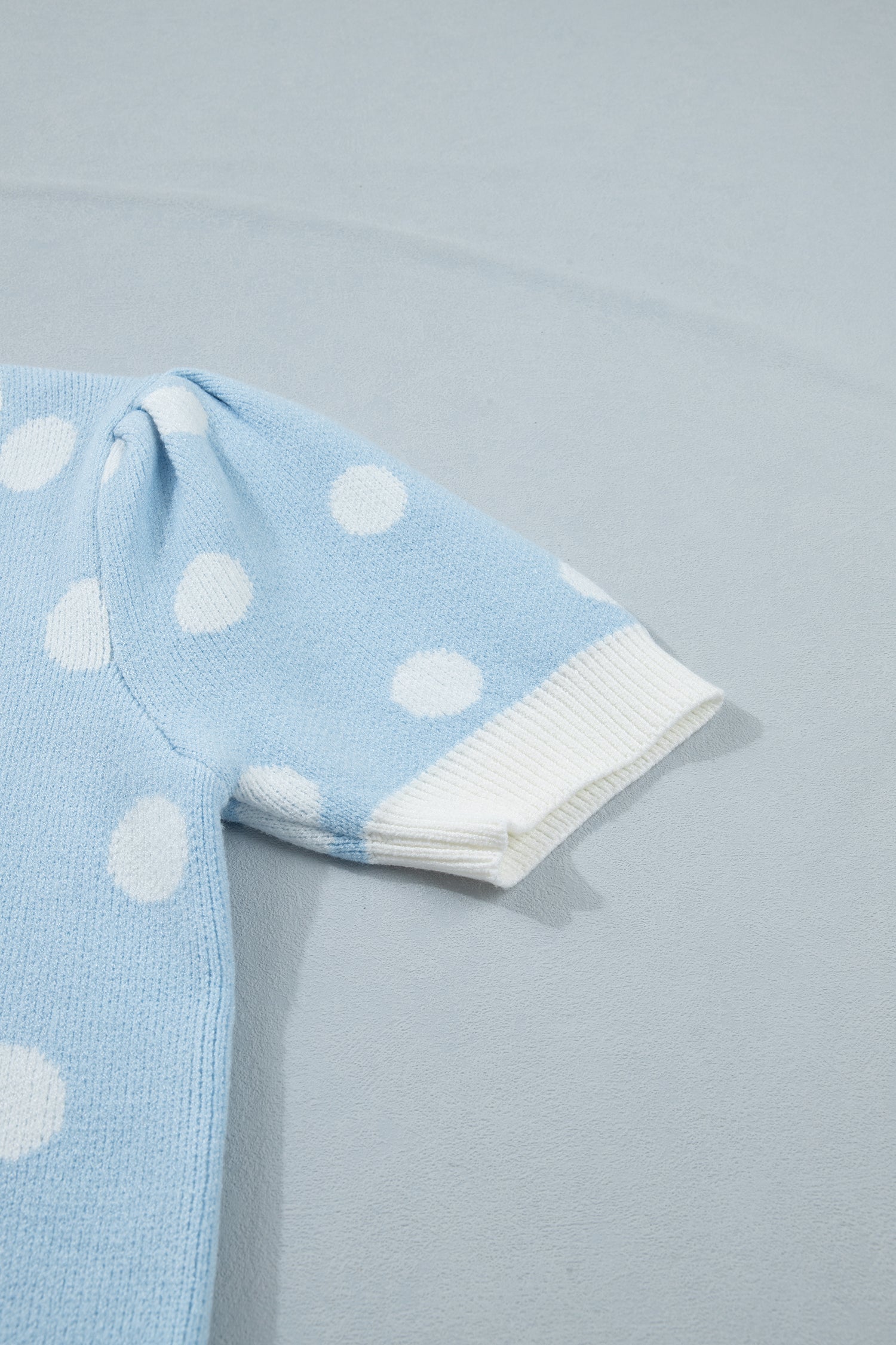 Rivka Puff Short Sleeve Sweater – Polka Dot V-Neck Knit Top