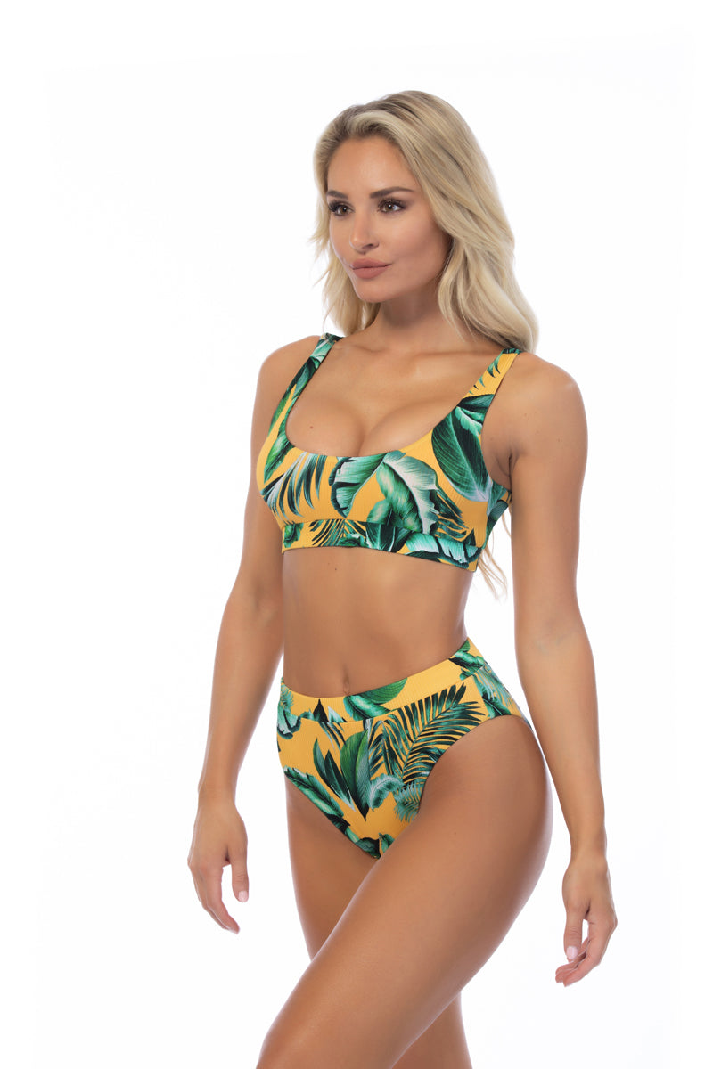 Ribbed Scoop Neck High-Leg Bikini Set with Elasticized Band