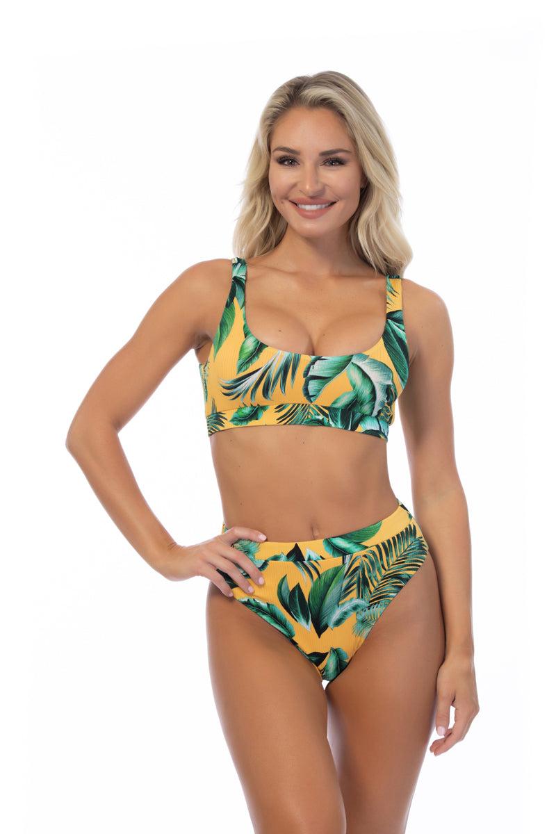 Ribbed Scoop Neck High-Leg Bikini Set with Elasticized Band