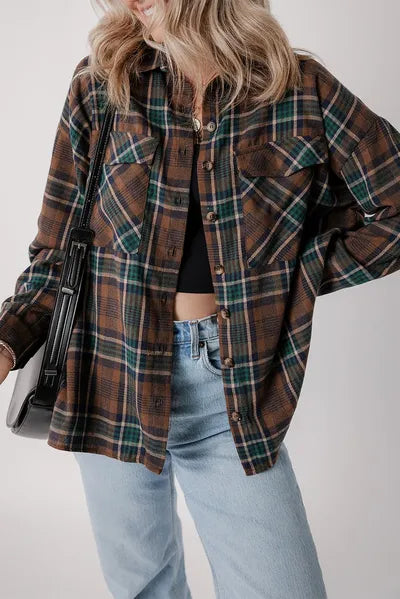 Women's Classic Plaid Button-Up Jacket - Lightweight Cotton