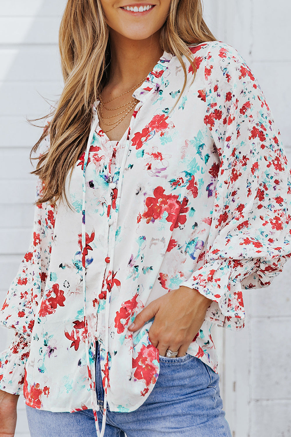 Yellow Cakewalk Floral Smocked Blouse with Long Sleeves - Image 10