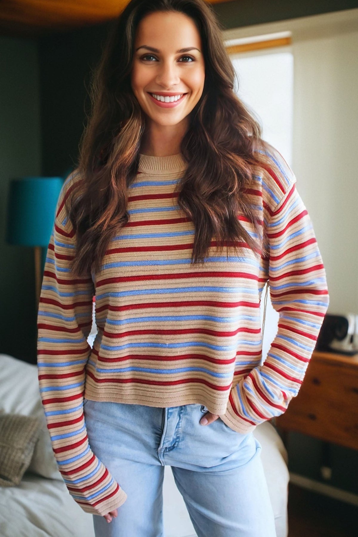 Stripe Drop Shoulder Crewneck Sweater