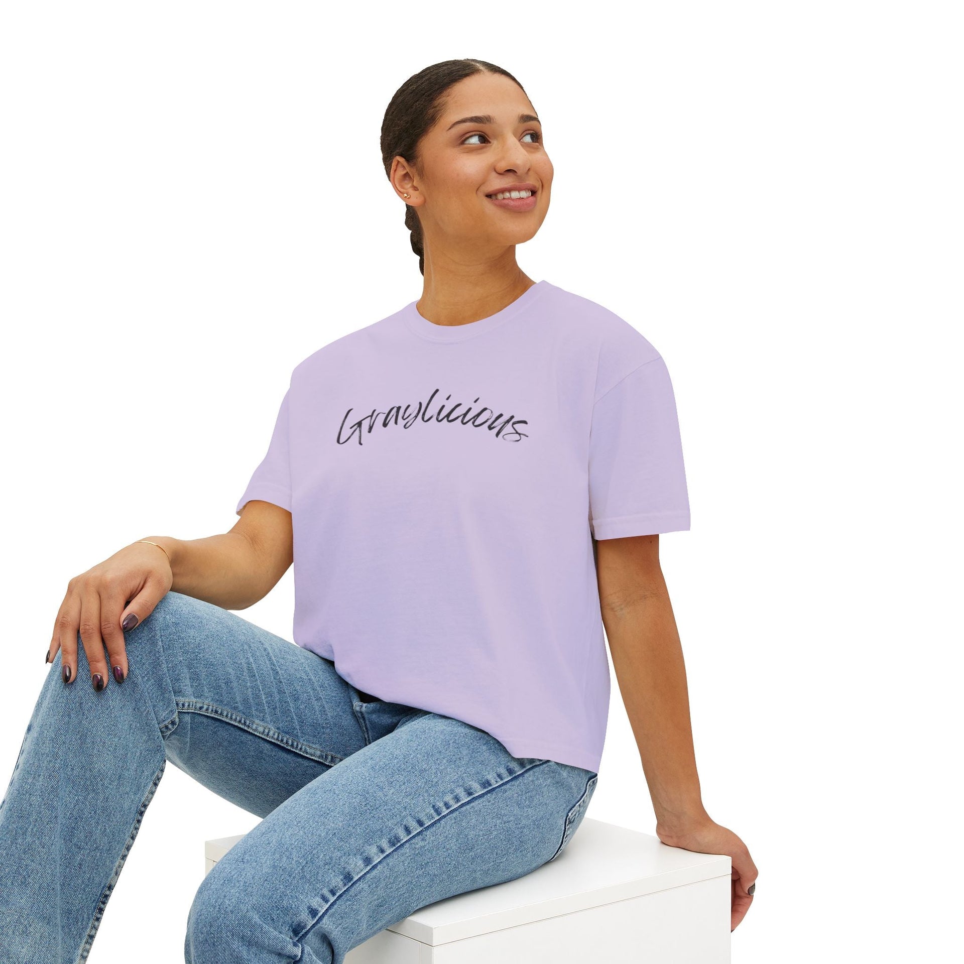 Women's Boxy Cotton Oversized Crewneck Short Sleeve Tee