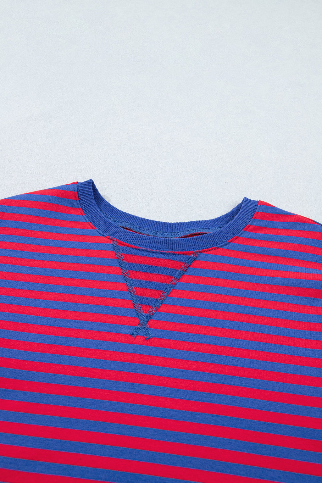 Red and Blue Striped Short Sleeve Top and High Waist Shorts Set - Image 4