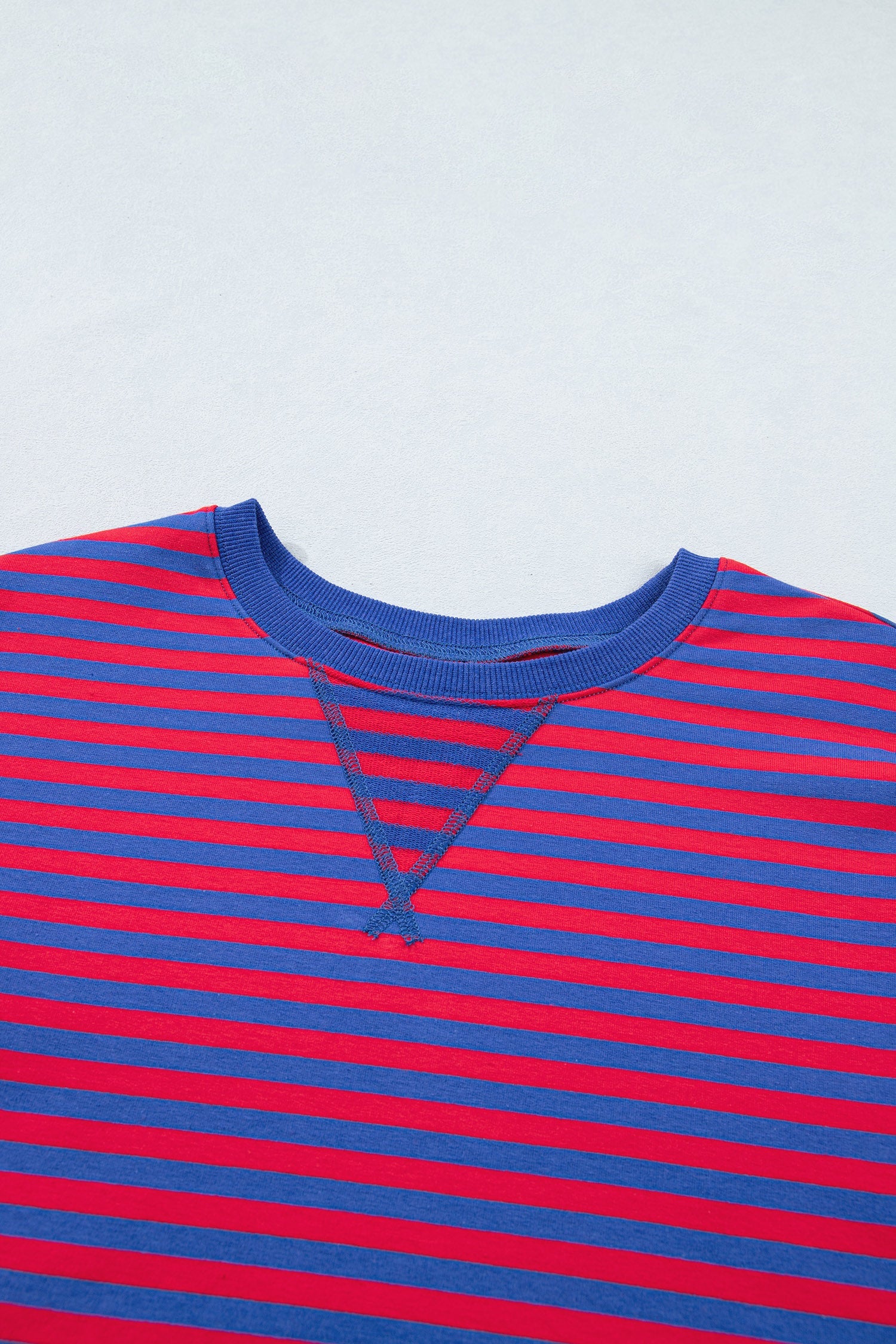 Red and Blue Striped Short Sleeve Top and High Waist Shorts Set - Image 4