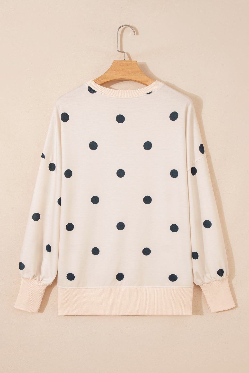 Polka Dot Long Sleeve Split Hem Sweatshirt