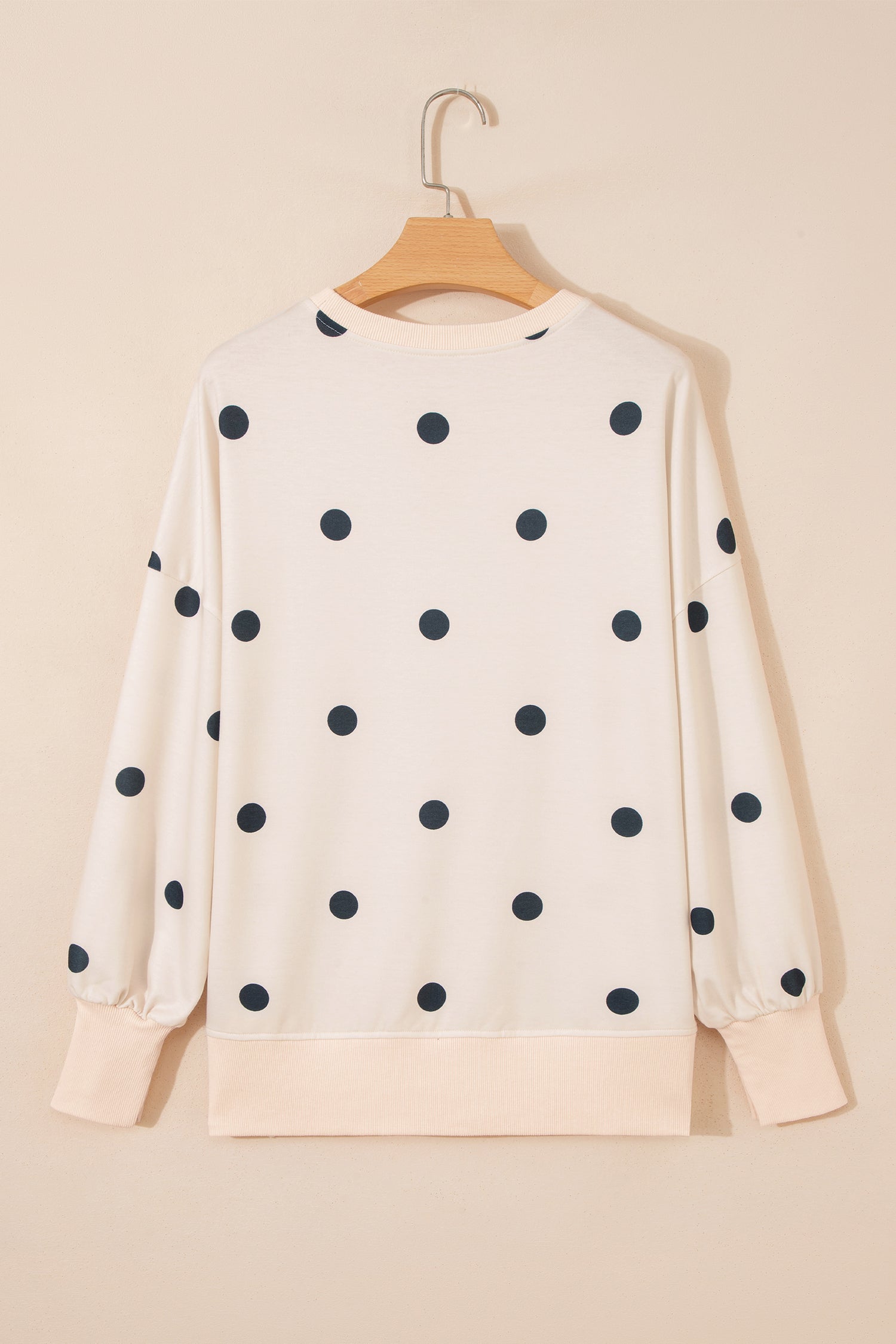 Polka Dot Long Sleeve Split Hem Sweatshirt