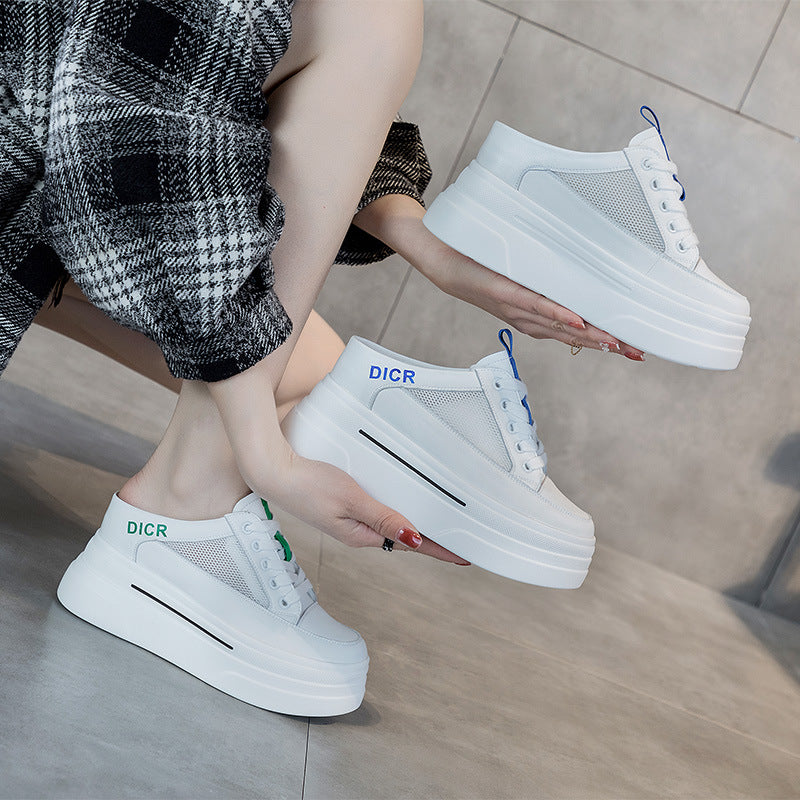 Women's White Platform Slip-On Chunky Sole Backless Sandals - Image 4