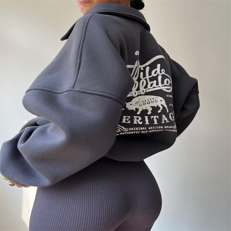Wild Buffalo Half-Zip Fleece Pullover Sweatshirt for Winter - Image 9