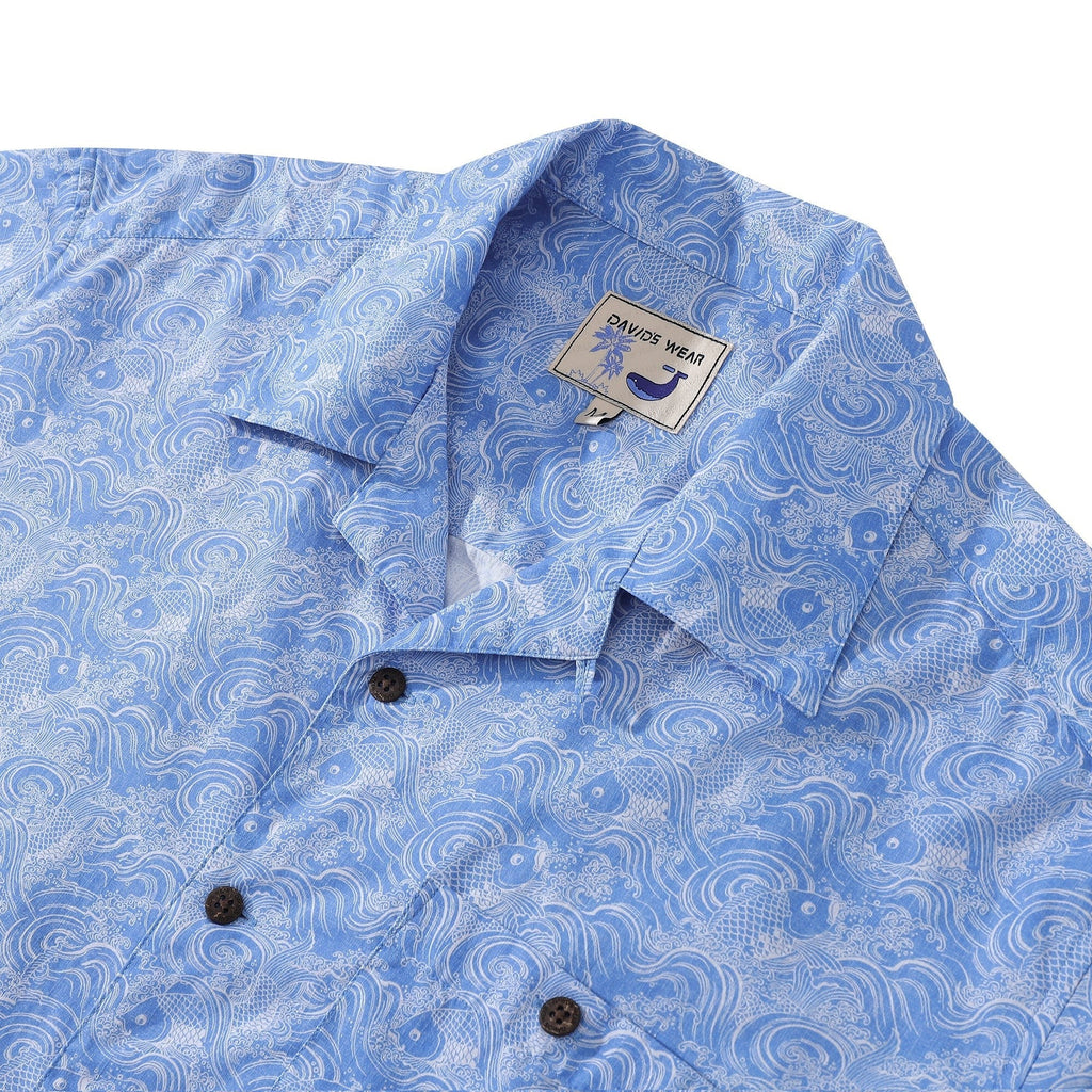 Men's Koi Carp Print Hawaiian Shirt in Blue