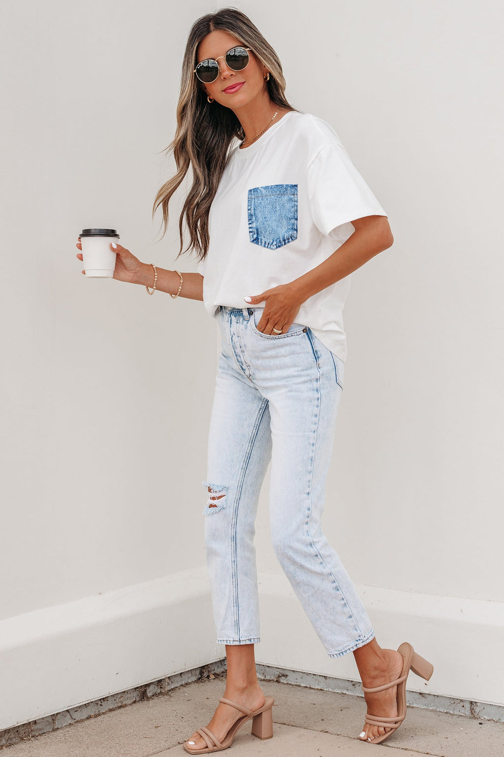 Colorblock Chest Pocket Patch Short Sleeve Top