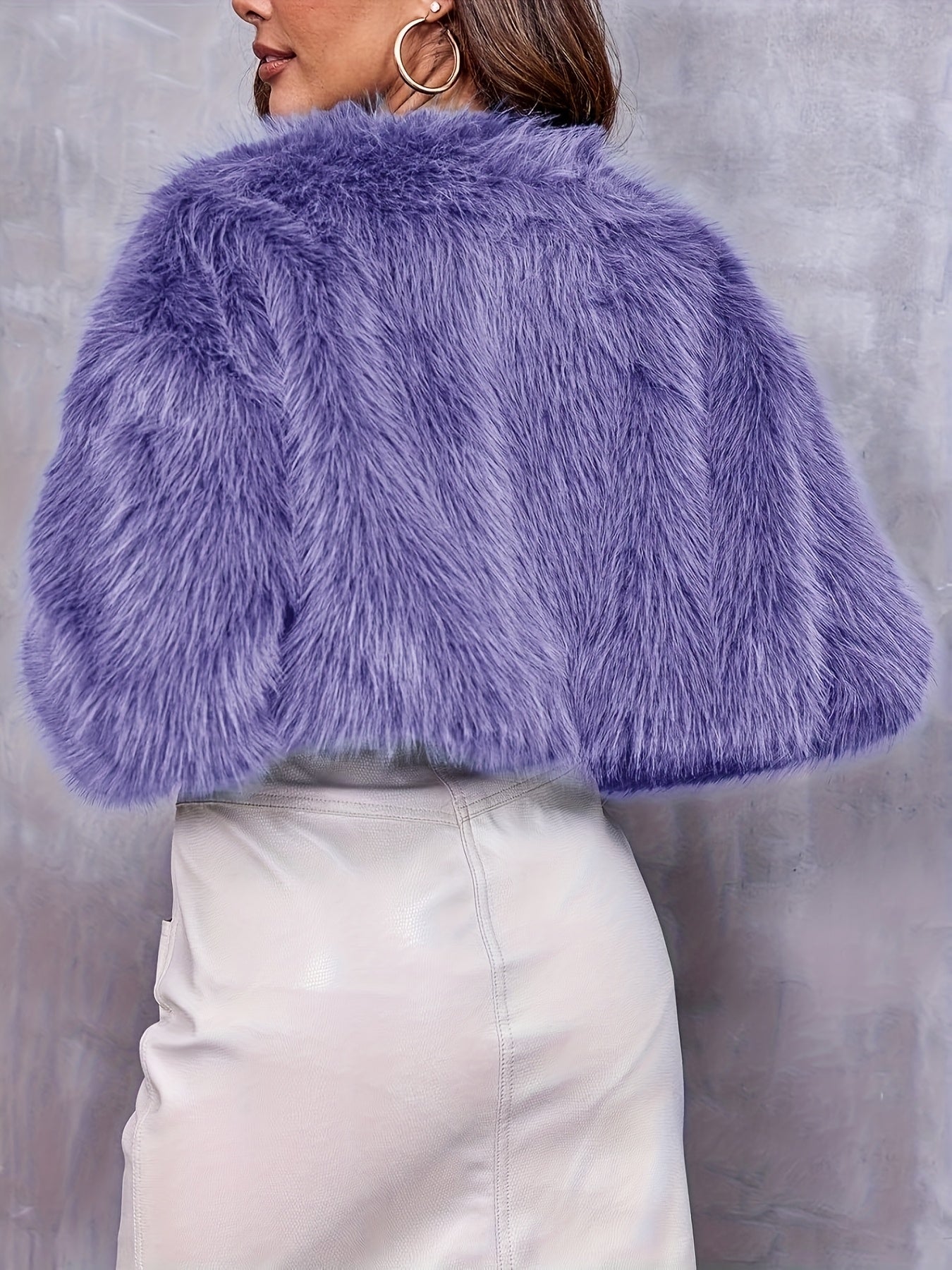 Women's Cropped Faux Fur Jacket in Brown and Purple Options - Image 6