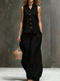 Sleeveless Vest & Wide-Leg Pants Two-Piece Cotton Linen Set