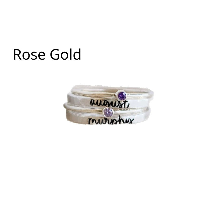 Birthstone-engraved Four-Piece Stacked Ring Set