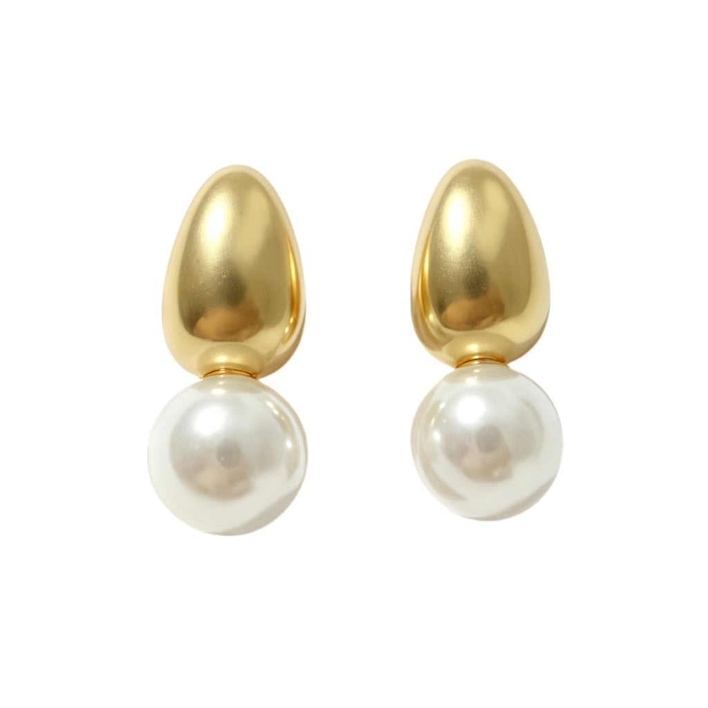 Womens French Style Two Way Wear Pearl Dangle Earrings,Gold Tone Plated Costume Earrings For Daily Party Wear