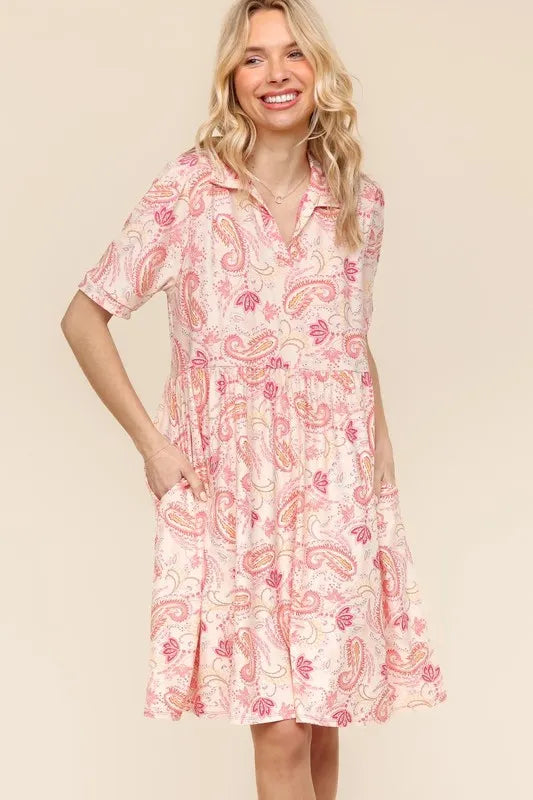 Women's Paisley Print Knit Fit and Flare Dress