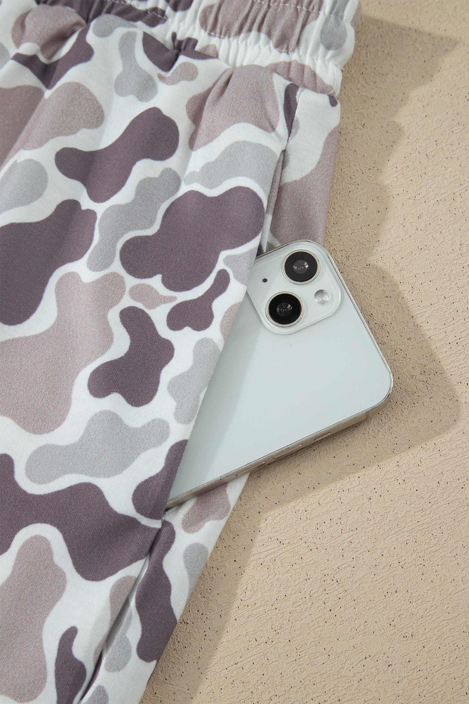 Women's Abstract Camo Drawstring Mini Skort in Grey and Taupe