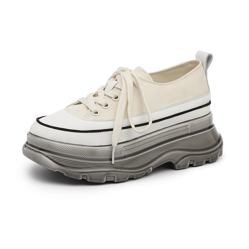 Women's Canvas Platform Sneakers - Casual Lace-Up Chunky Sole - Image 3