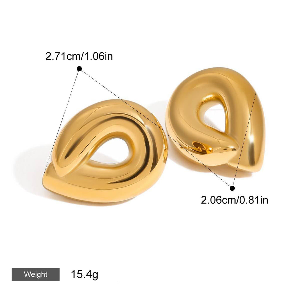 18K gold teardrop-shaped hollow design simple and elegant earrings