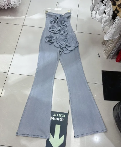 Three-dimensional Flowers Tube Top Jumpsuit