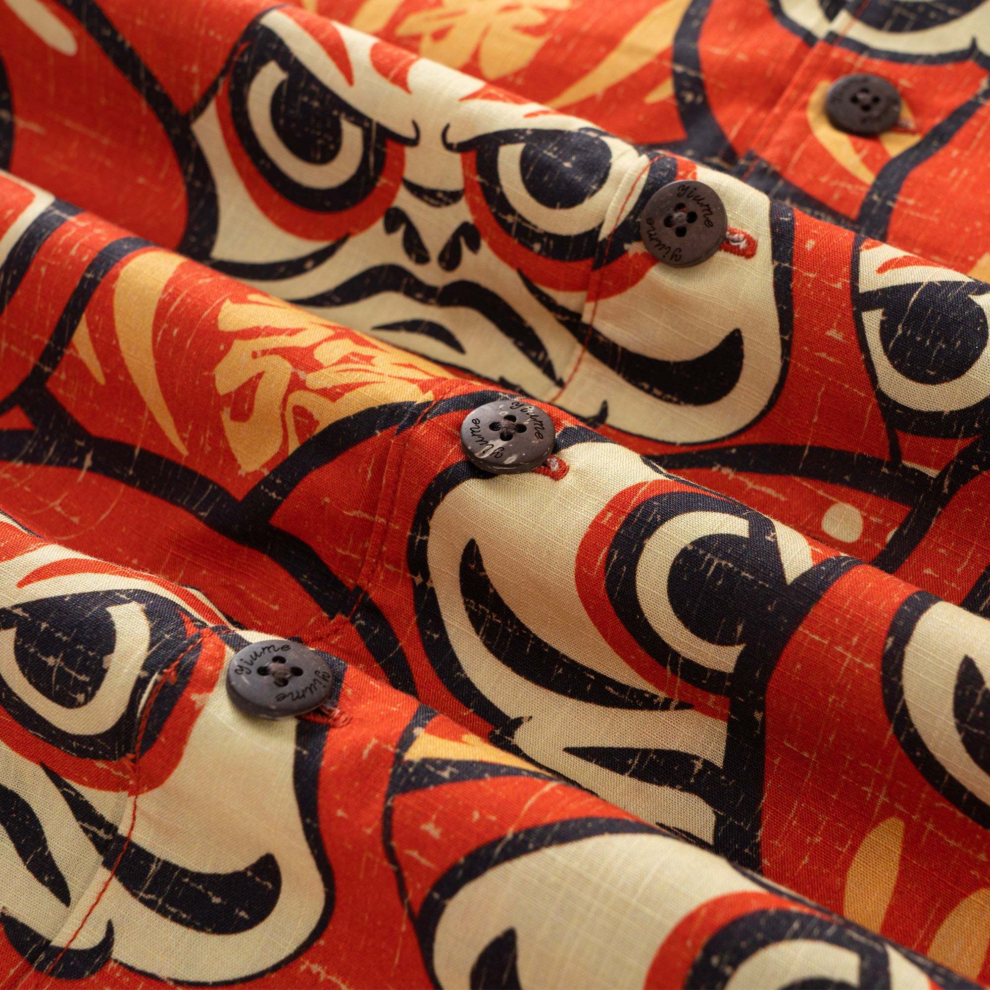 100% Cotton Hawaiian Shirt For Men Japanese Daruma Doll Camp Collar Shirt By Yakima