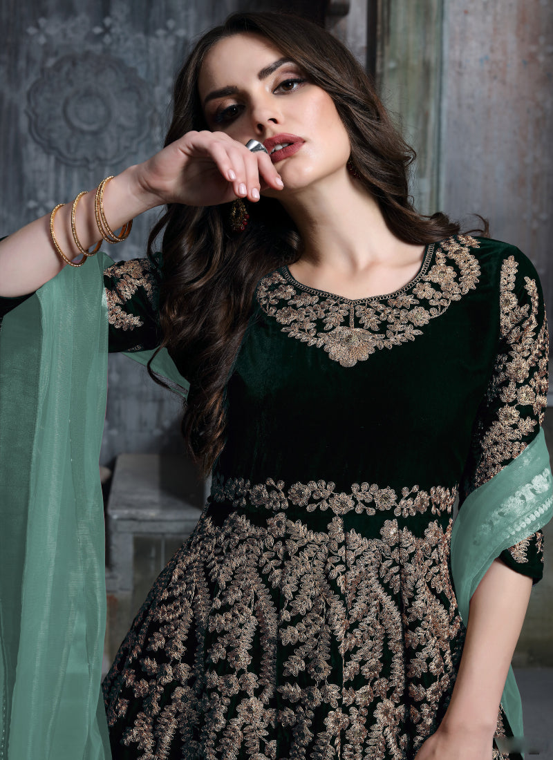 Wine Velvet Embroidered Patiala Suit Set for Festive Occasions