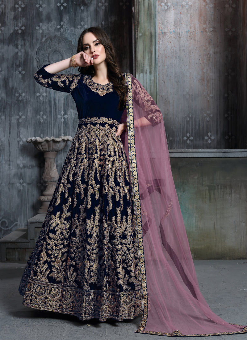 Dark Green Velvet Patiala Suit with Intricate Embroidery