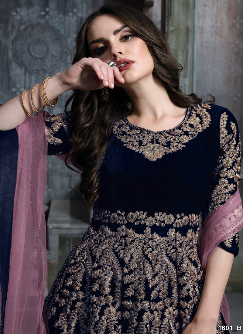 Dark Green Velvet Patiala Suit with Intricate Embroidery