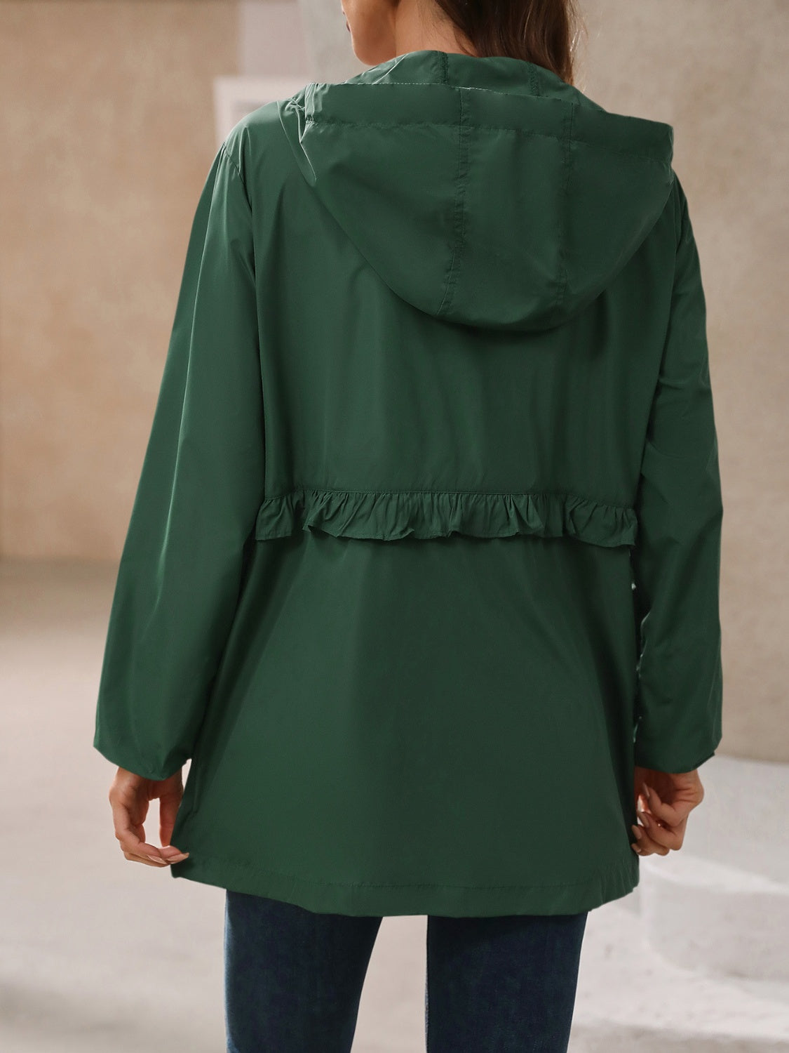 Women's Waterproof Hooded Windbreaker Jacket with Waist Detail - Image 14