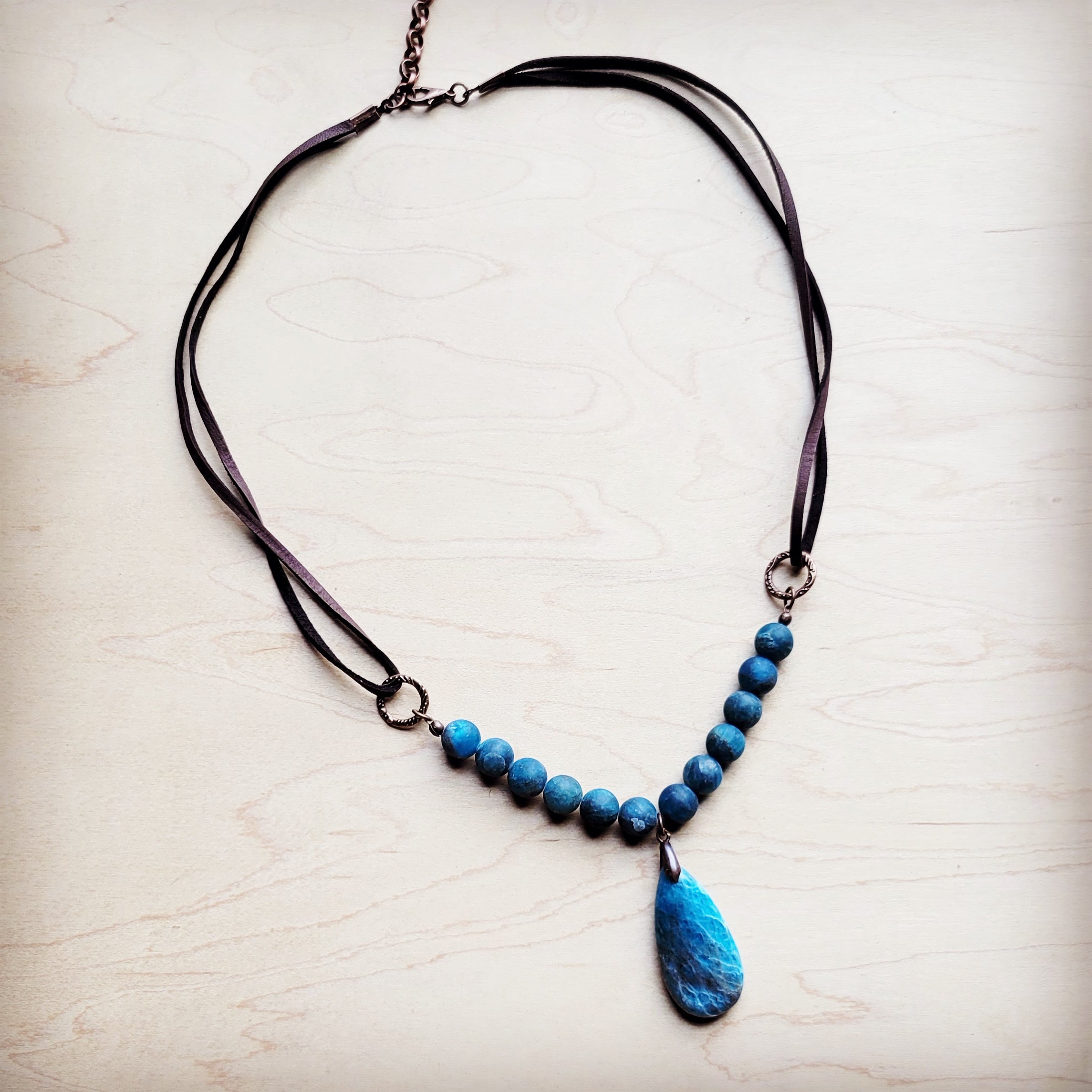 Ocean Agate Collar Necklace with Leather