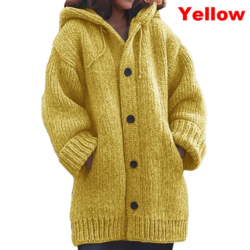 Women's Hooded Knitted Cardigan Cozy Button Up Long Sleeve Sweater - Image 13