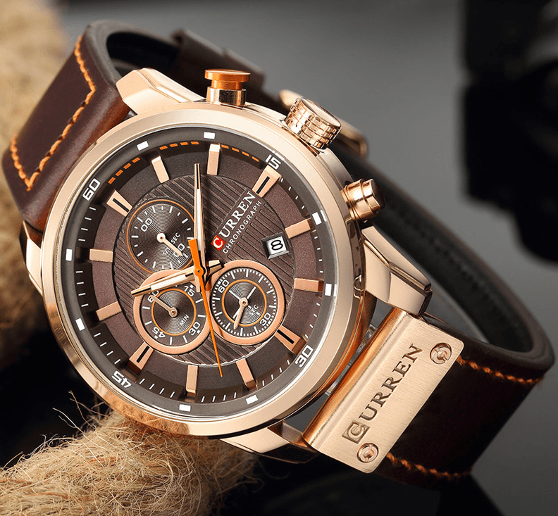 Men’s Elegant Sport Chronograph Watch with Leather Band
