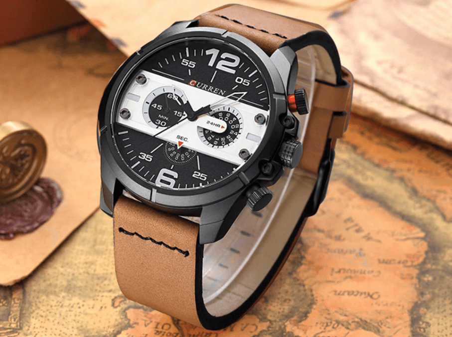 Men's Waterproof Retro Chronograph Watch with Leather Strap