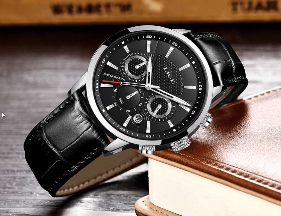 Men's Waterproof Chronograph Sport Watch with Leather Strap