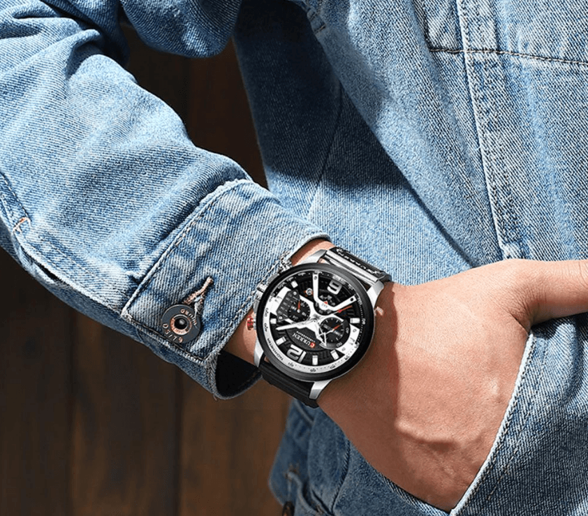Men's Waterproof Sports Chronograph Watch with Leather Strap