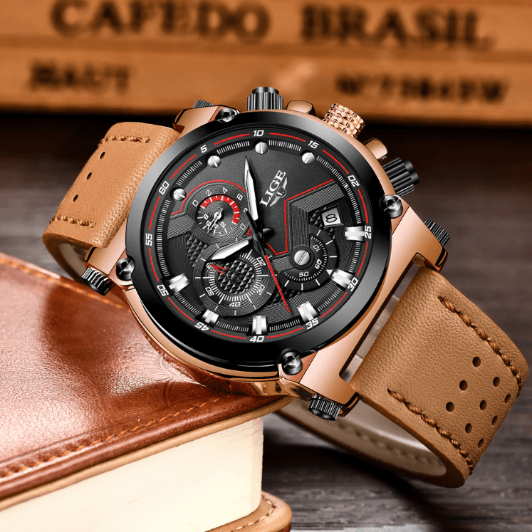 Modern Waterproof Quartz Watch with Genuine Leather Strap