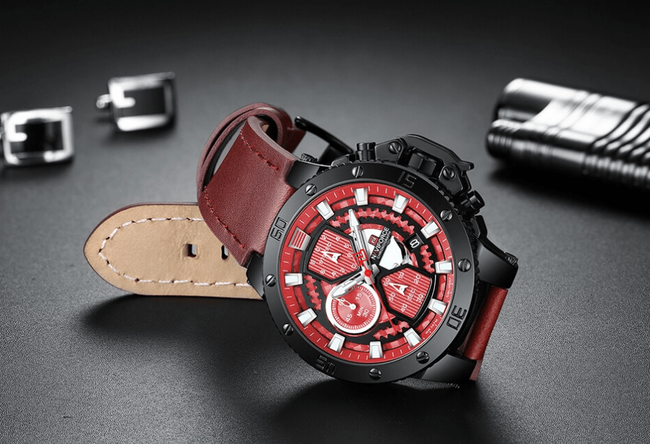 Men's Waterproof Casual Chronograph Watch with Leather Strap