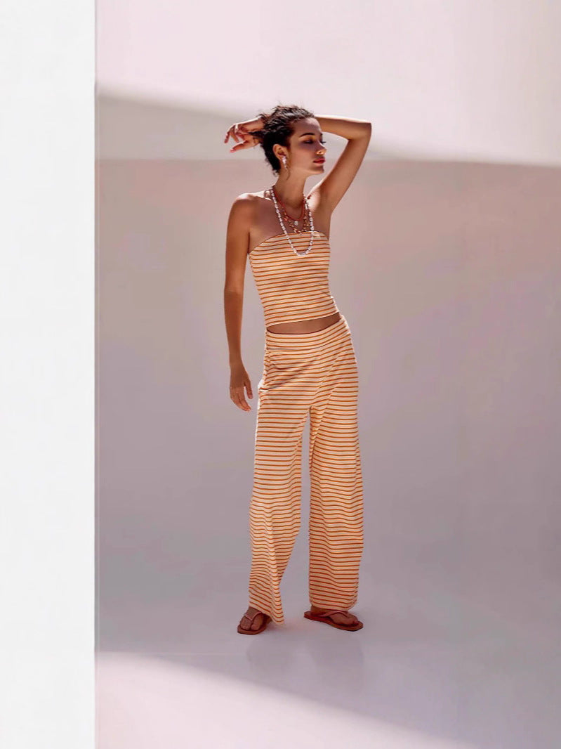 Women's Striped Modal Tube Top and Wide Leg Pants Set - Image 10