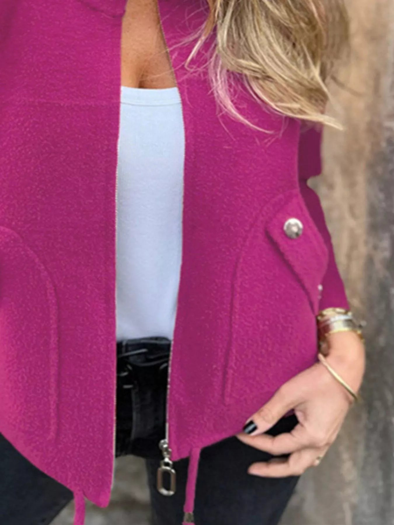 Full Size Zip-Up Long Sleeve Outerwear Plus Size