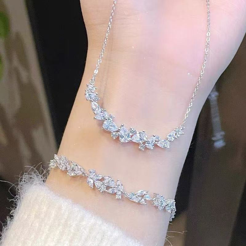 999 Sterling Silver Smile Bar Necklace with CZ Cluster Accent