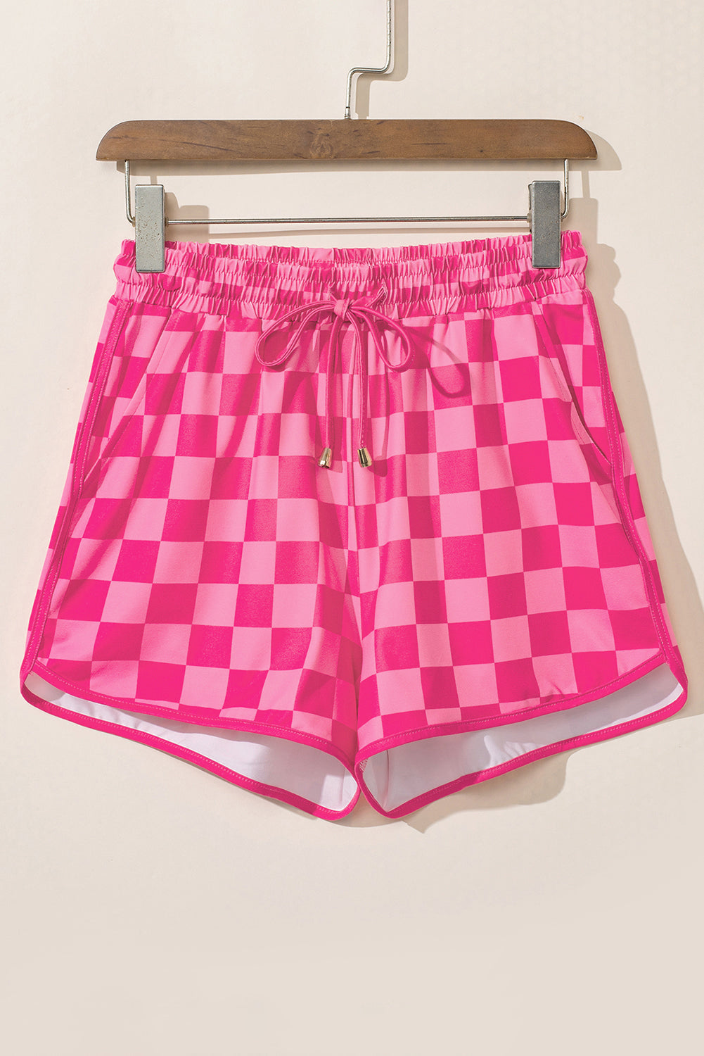 Women's Checker Drawstring Elastic Waist Shorts Casual Sporty