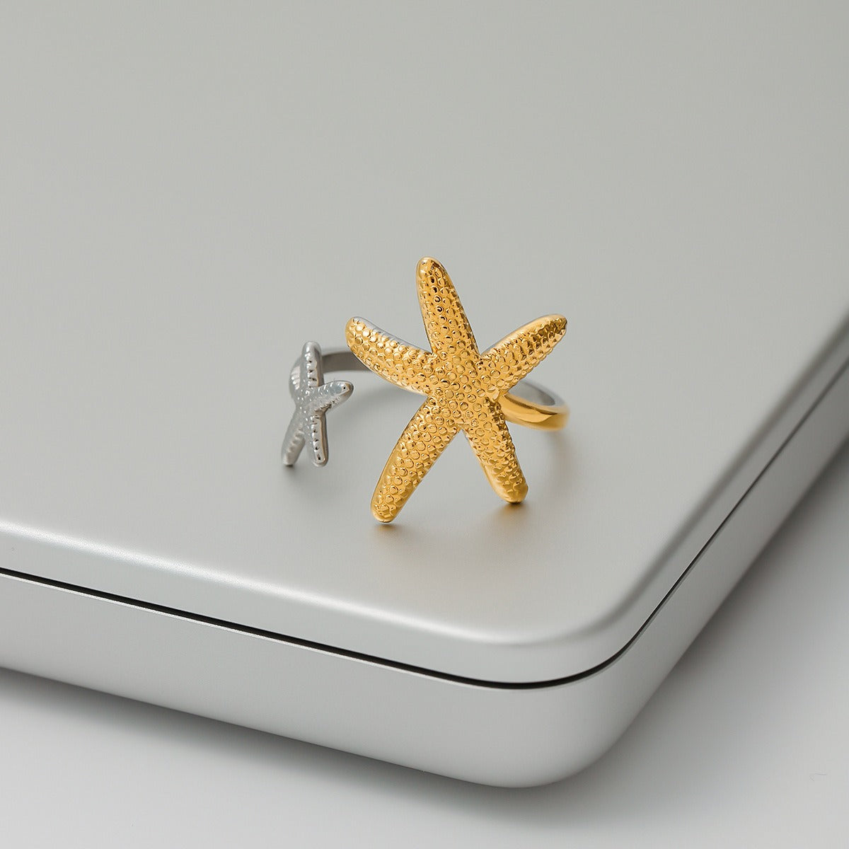 Starfish Shell Adjustable Ring in Gold or Silver Titanium Steel