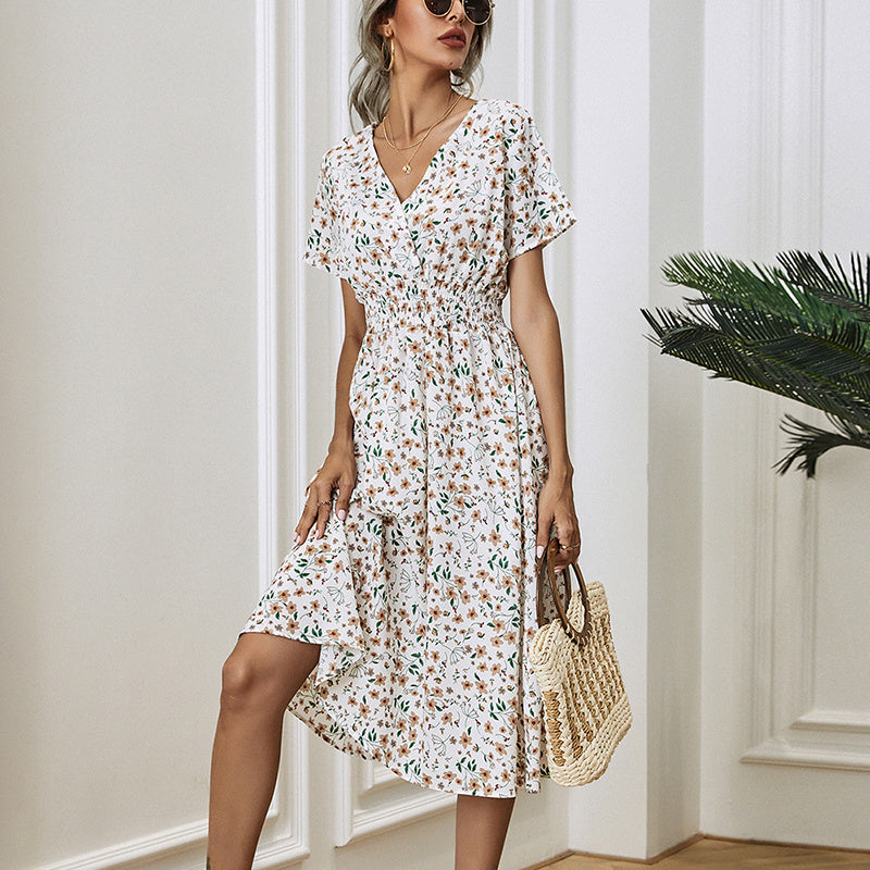 V-Neck Floral Print A-Line Satin Maxi Dress | 8 Colors