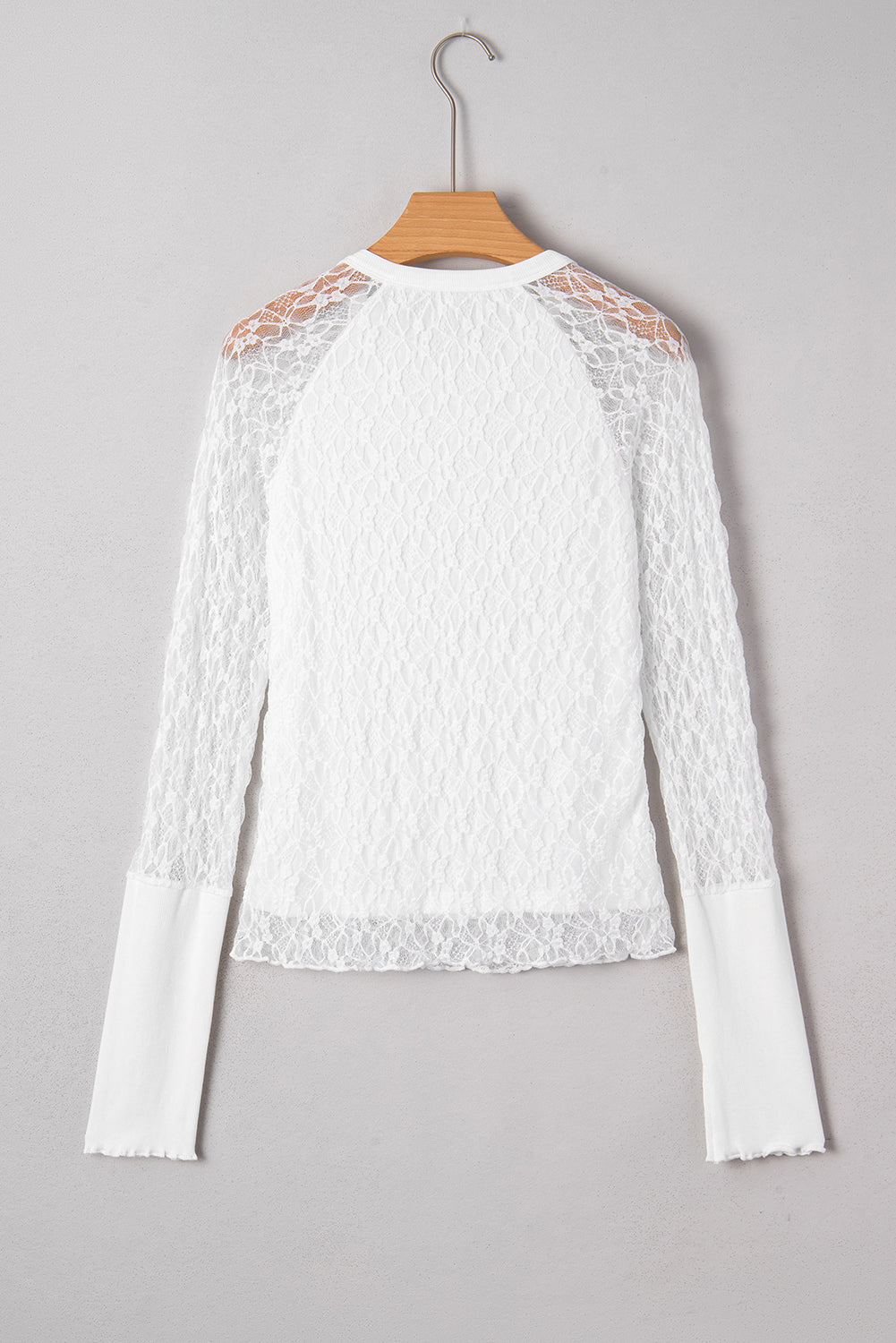 Lace Sheer Long Sleeve Henley Top